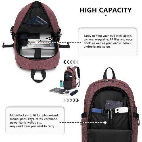 Kono Business Laptop Backpack With USB Charging Port - Dusty Rose