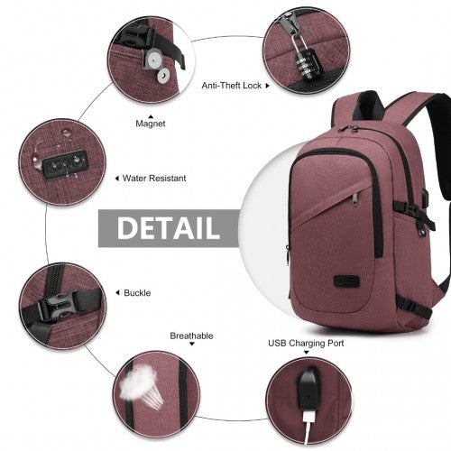 Kono Business Laptop Backpack With USB Charging Port - Dusty Rose