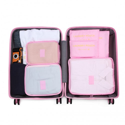 Miss Lulu 6 Piece Polyester Travel Luggage Organiser Bag Set - Pink