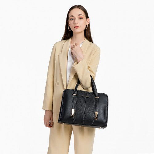 Miss Lulu Structured Panel Shoulder Bag - Black