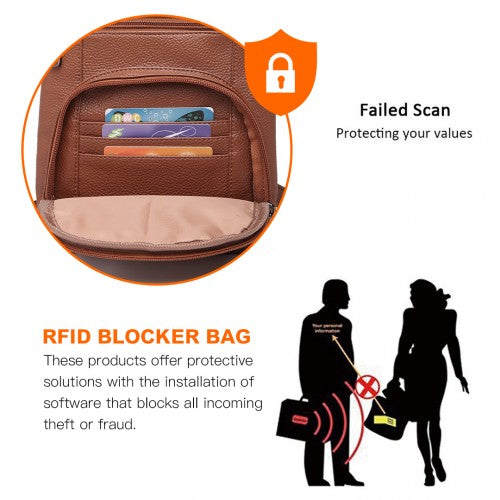 Miss Lulu Multi Pocket Leather Look RFID-Blocking Cross Body Bag - Brown