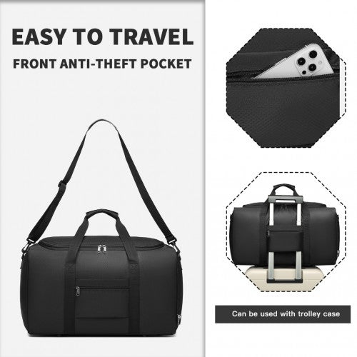 Kono Waterproof Lightweight Travel Duffle Bag Sports Holdall - Black