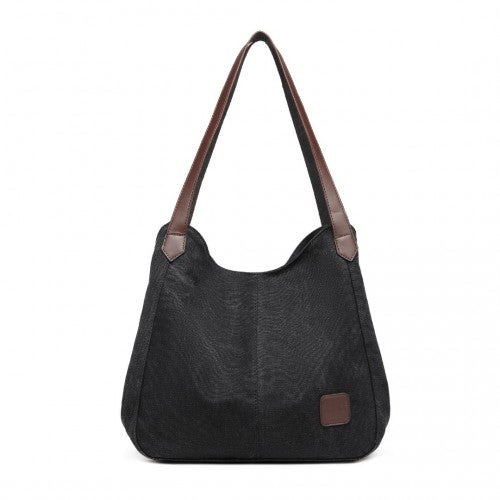 Kono Canvas Shoulder Tote Bag - Black