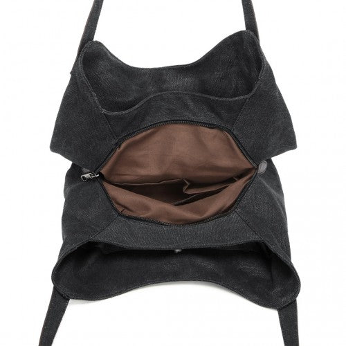Kono Canvas Shoulder Tote Bag - Black