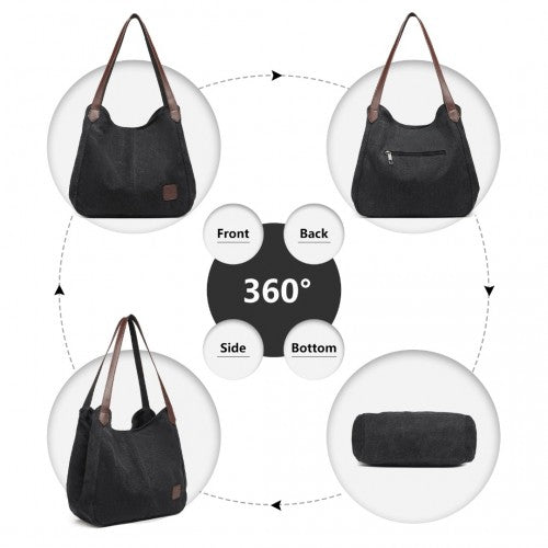 Kono Canvas Shoulder Tote Bag - Black