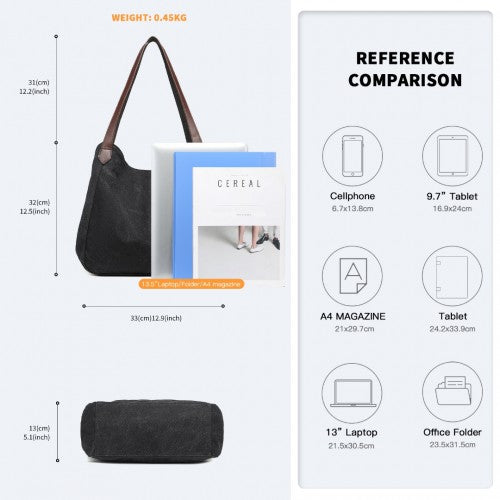 Kono Canvas Shoulder Tote Bag - Black