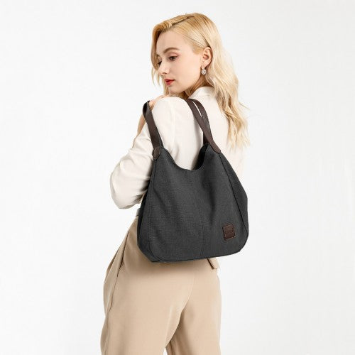 Kono Canvas Shoulder Tote Bag - Black