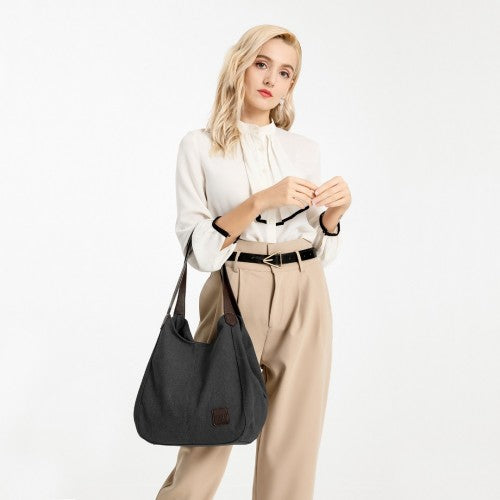 Kono Canvas Shoulder Tote Bag - Black