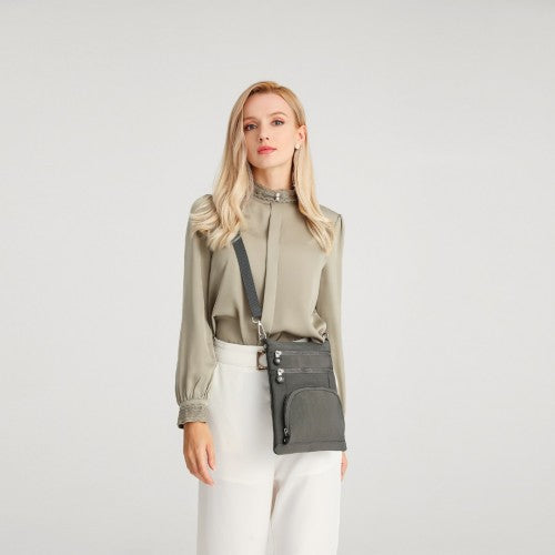 Kono Casual Multi Pocket RFID Blocking Cross Body Bag - Grey