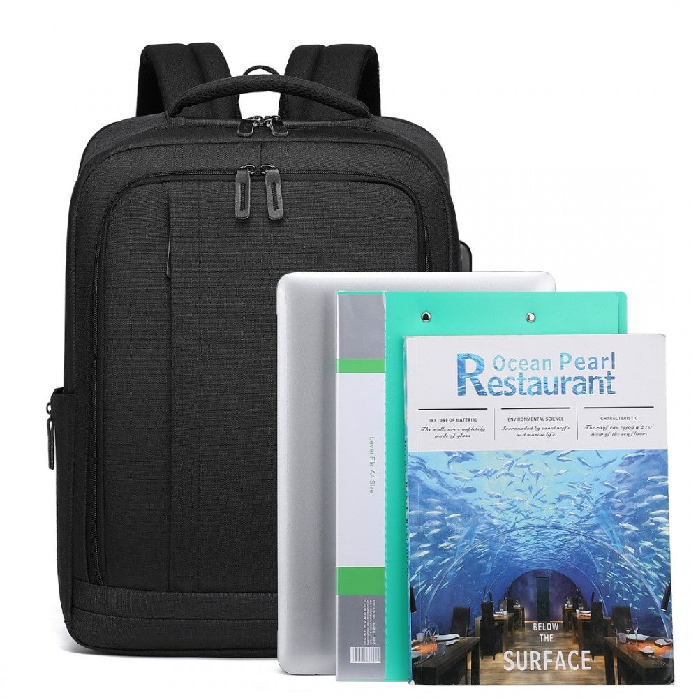 Kono Multi-Compartment Backpack With USB Port - Black