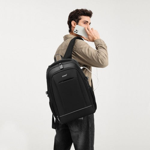 Kono Functional Travel Backpack With USB Charging Port - Grey