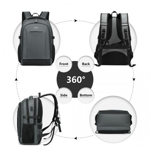 Kono Functional Travel Backpack With USB Charging Port - Grey