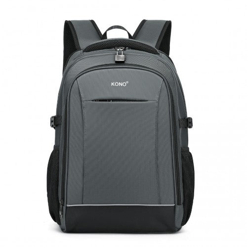 Kono Functional Travel Backpack With USB Charging Port - Grey