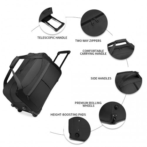 Kono Foldable Large Capacity Trolley Travel Bag - Black