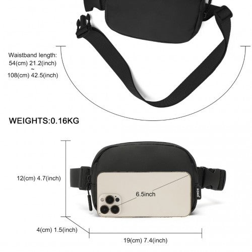 Kono Sleek And Stylish Minimalist Classic Waterproof Waist Pack - Black
