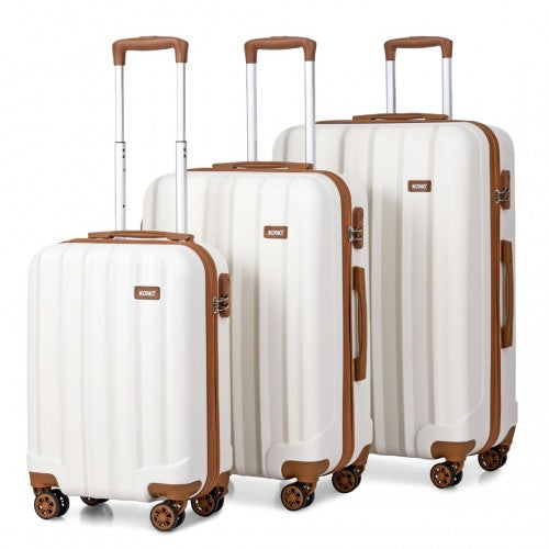 Kono Vertical Stripe Hard Shell Suitcase 19/24/28 Inch 3 Piece Luggage Set - Cream