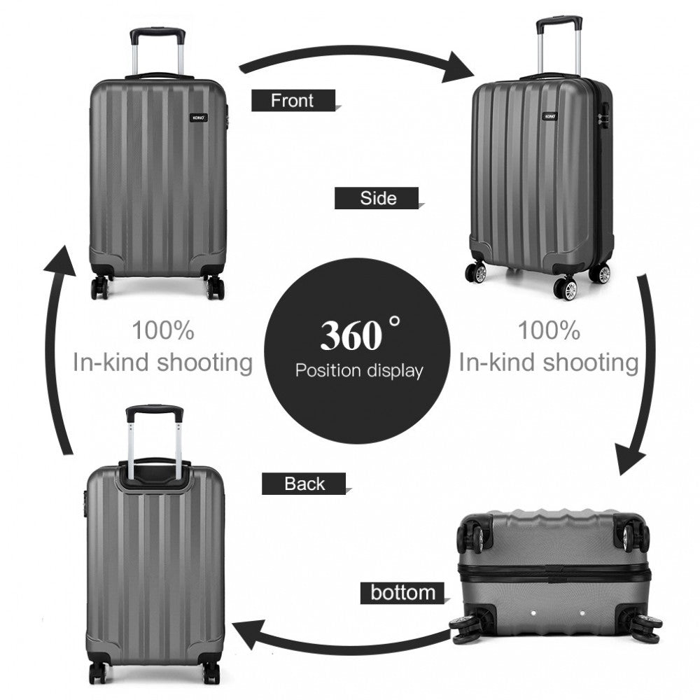 Kono Vertical Stripe Hard Shell Suitcase 19/24/28 Inch 3 Piece Luggage Set - Grey