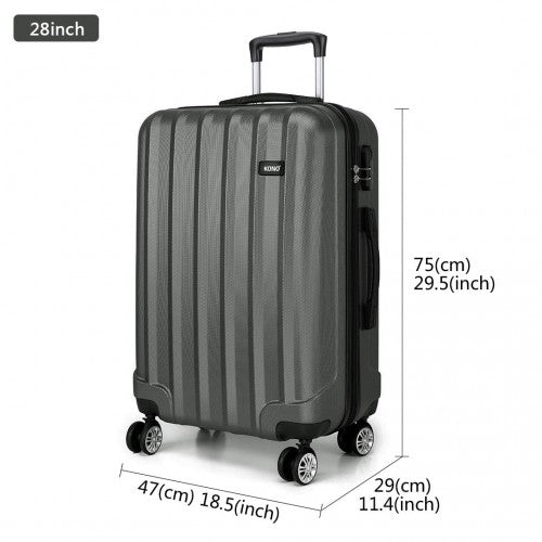 Kono Vertical Stripe Hard Shell Suitcase 28 Inch Luggage Set - Grey