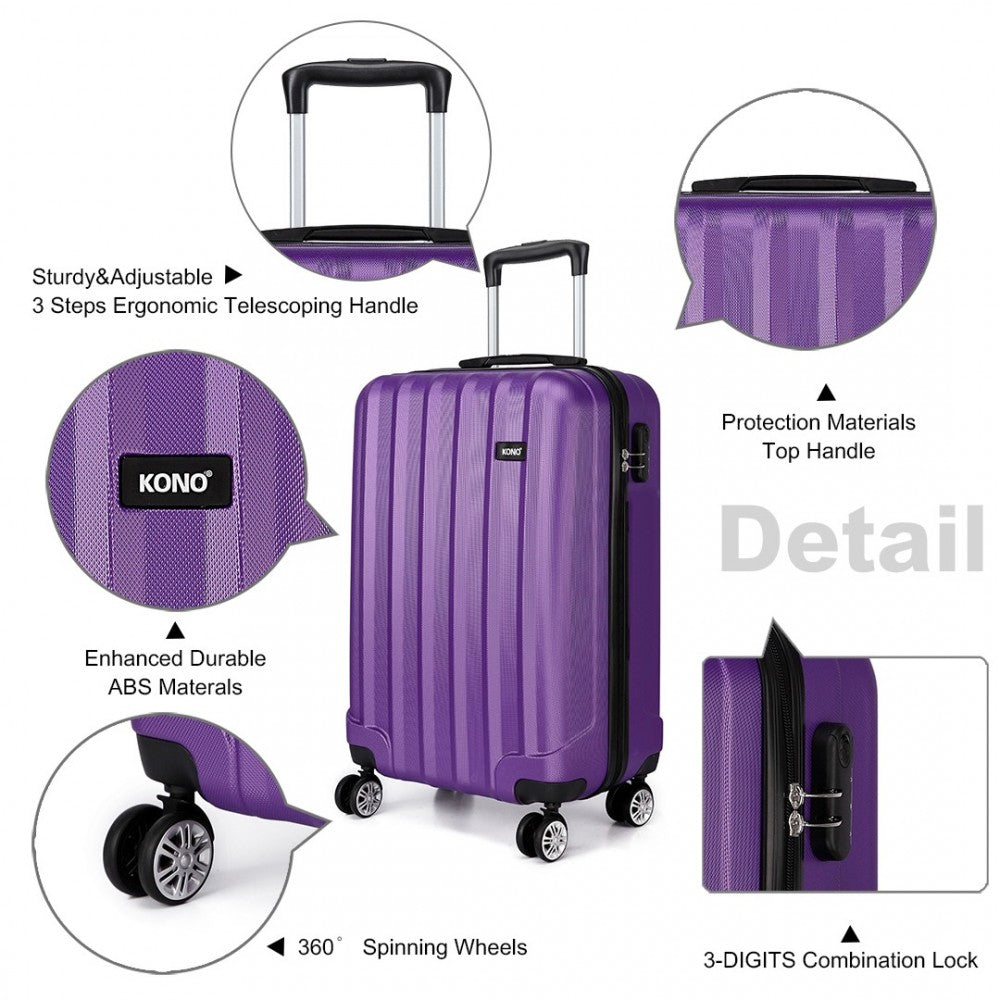 Kono Vertical Stripe Hard Shell Suitcase 19 Inch Luggage - Purple