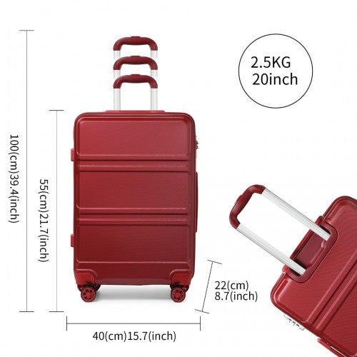 Kono ABS 20 Inch Sculpted Horizontal Design Cabin Luggage - Burgundy