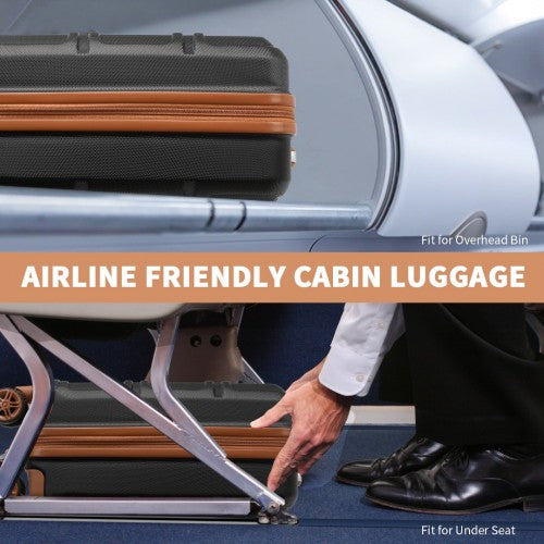 Kono ABS 16 Inch Sculpted Horizontal Design Cabin Luggage - Black And Brown