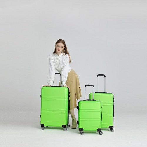 Kono Abs Sculpted Horizontal Design 3 Piece Suitcase Set - Green