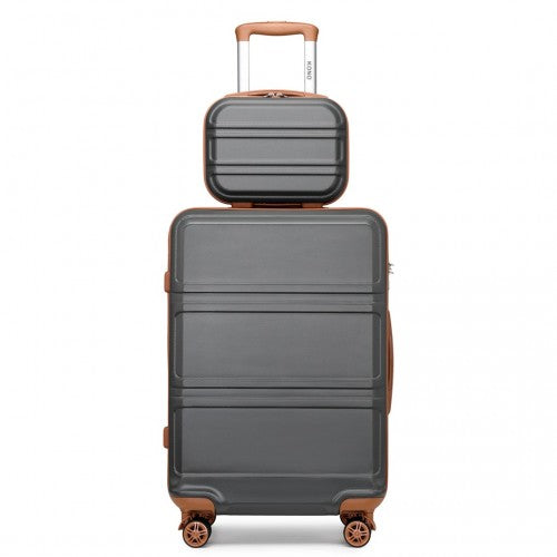 Kono Abs 4 Wheel Suitcase Set With Vanity Case - Grey And Brown