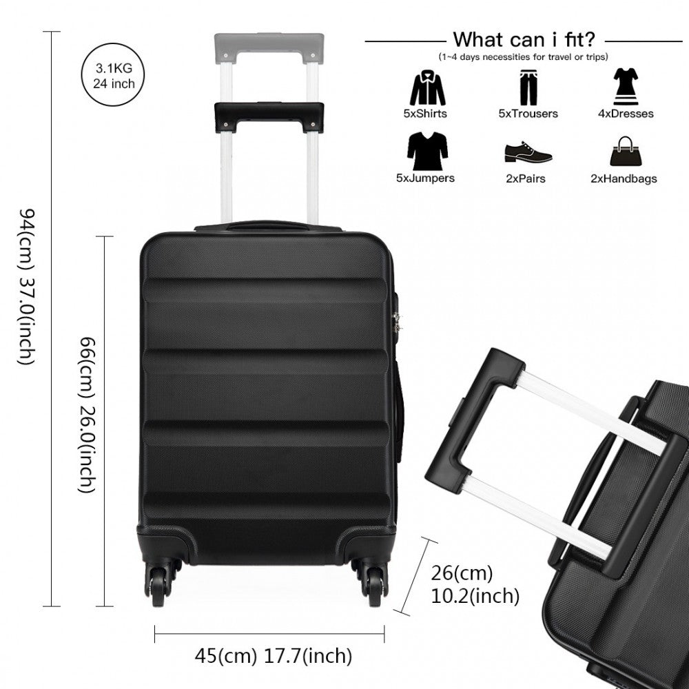Kono 19/24/28 Inch Set Horizontal Design Abs Hard Shell Suitcase With TSA Lock - Black
