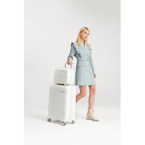 Kono 14 Inch Lightweight Polypropylene Hard Shell Vanity Case - White