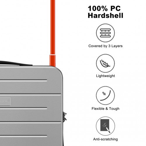 British Traveller 20 Inch Wide Handle Hard Shell PC Luggage With TSA Lock - Grey