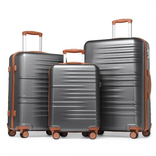 British Traveller 3 Pcs Set Durable Polycarbonate And Abs Hard Shell Suitcase With TSA Lock - Grey And Brown
