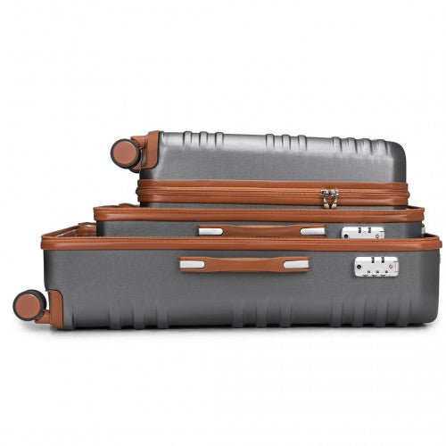 British Traveller 3 Pcs Set Durable Polycarbonate And Abs Hard Shell Suitcase With TSA Lock - Grey And Brown