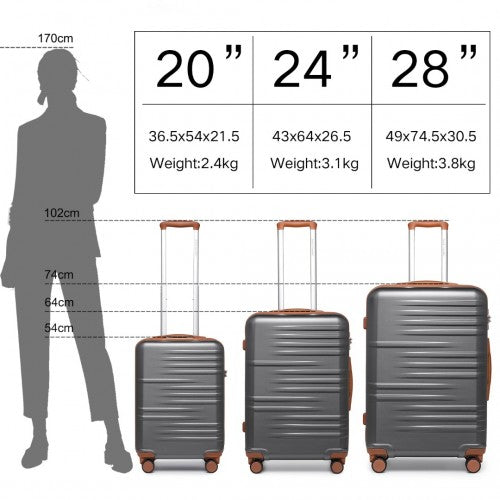 British Traveller 3 Pcs Set Durable Polycarbonate And Abs Hard Shell Suitcase With TSA Lock - Grey And Brown