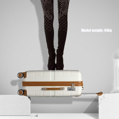 British Traveller 28 Inch Multi-Texture Polypropylene Hard Shell Suitcase With TSA Lock - Cream