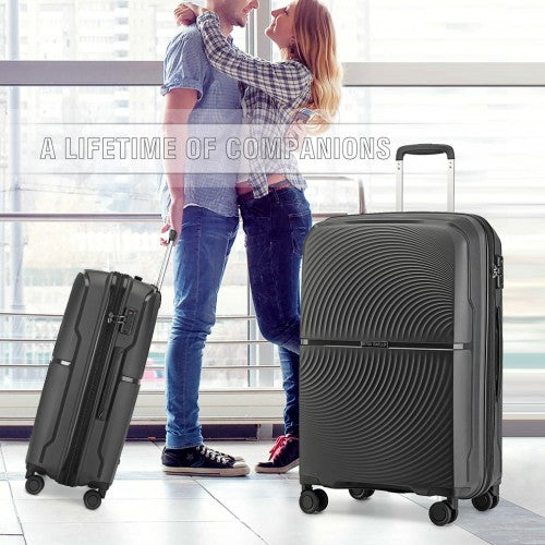 British Traveller 20 Inch Spinner Hard Shell PP Suitcase With TSA Lock - Black