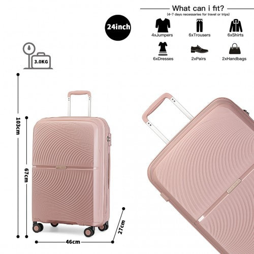 British Traveller 24 Inch Spinner Hard Shell PP Suitcase With TSA Lock - Nude/Pink