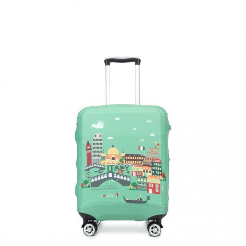 L-Cover-1 - Elastic Luggage Cover With Printed Design Small - Green