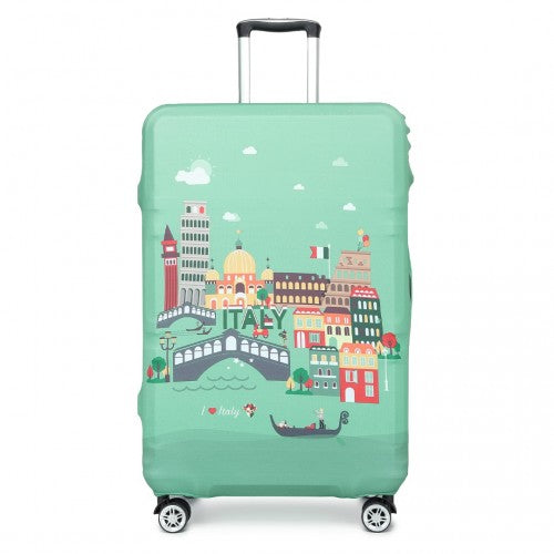 L-Cover-1 - Elastic Luggage Cover With Printed Design Large- Green