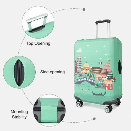 L-Cover-1 - Elastic Luggage Cover With Printed Design Small - Green