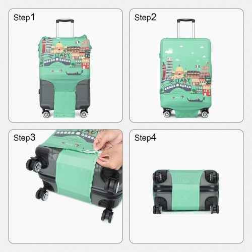 L-Cover-1 - Elastic Luggage Cover With Printed Design Small - Green