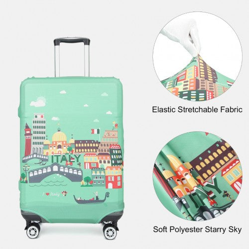 L-Cover-1 - Elastic Luggage Cover With Printed Design Small - Green