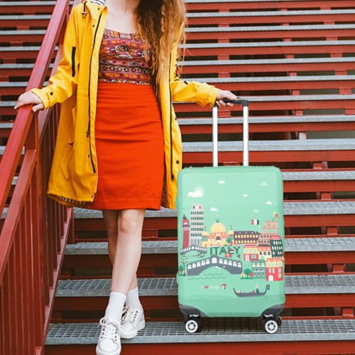 L-Cover-1 - Elastic Luggage Cover With Printed Design Small - Green