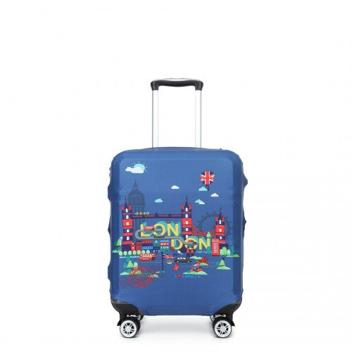 L-Cover-2 - Elastic Luggage Cover With Printed Design Small - Navy
