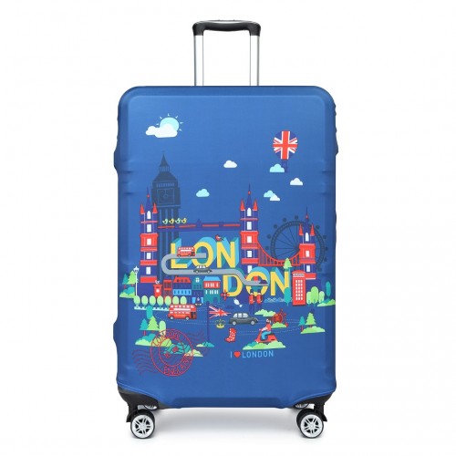 L-Cover-2 - Elastic Luggage Cover With Printed Design Large- Navy