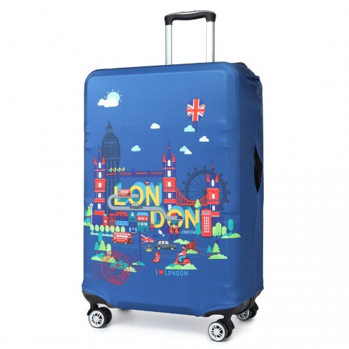 L-Cover-2 - Elastic Luggage Cover With Printed Design Large- Navy