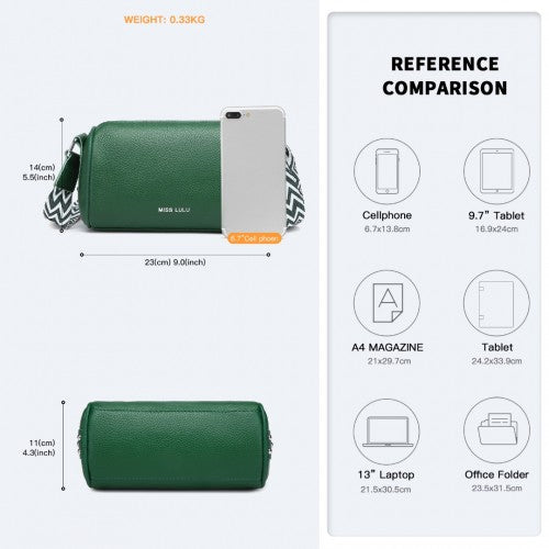 Miss Lulu Lightweight Wide Strap Genuine Leather Crossbody Bag - Green