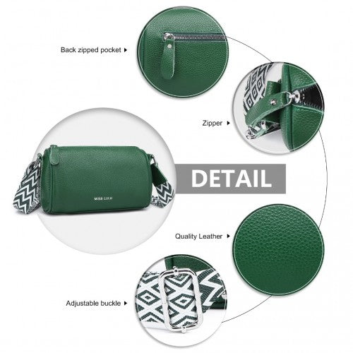 Miss Lulu Lightweight Wide Strap Genuine Leather Crossbody Bag - Green