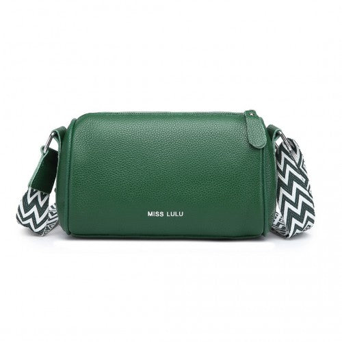 Miss Lulu Lightweight Wide Strap Genuine Leather Crossbody Bag - Green