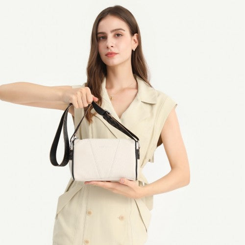 Miss Lulu Simple Elegant Wide Strap Genuine Leather Crossbody Bag - Khaki