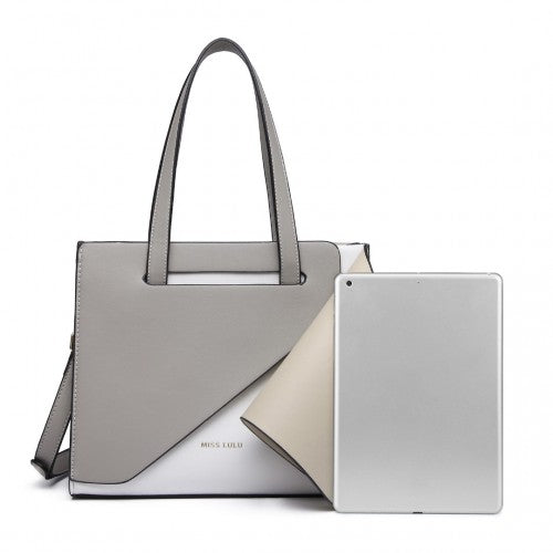 Miss Lulu Contrast Panel Shoulder Bag - Grey And Beige